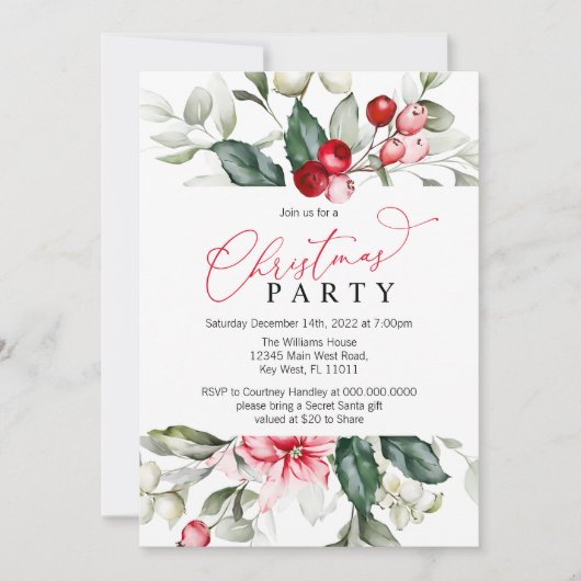 Red Berry & Green Christmas Party Invitation (Devant)