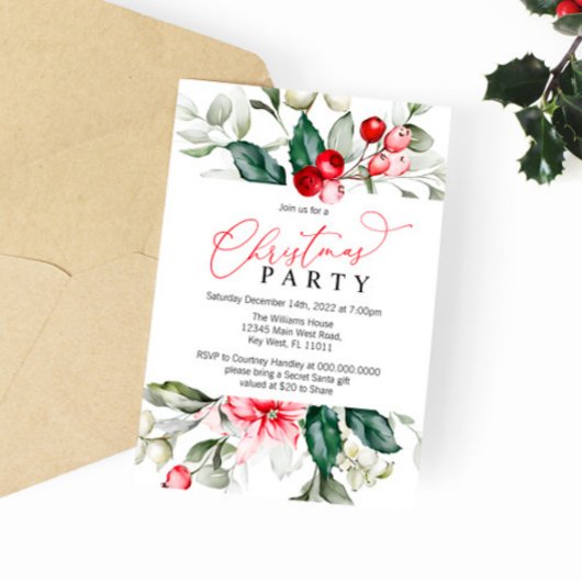 Red Berry & Green Christmas Party Invitation