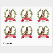 Red Berry Holly Banner German Shepherd Kerstmis Vierkante Sticker (Vel)