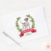Red Berry Holly Banner Pointer Dog Kerstmis Vierkante Sticker (Envelop)