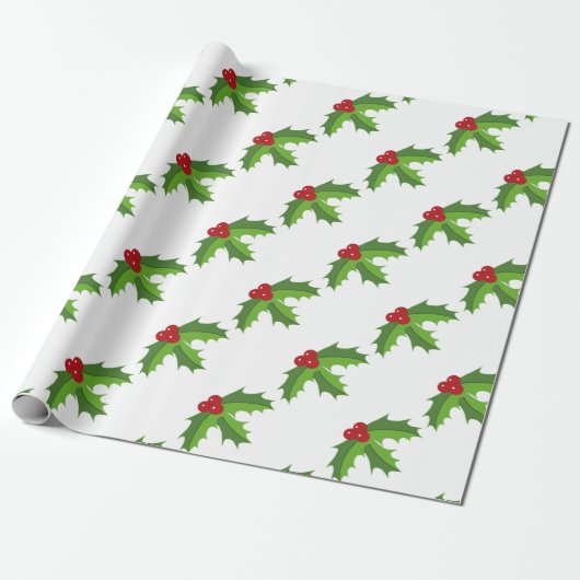 Red Berry Holly Cadeaupapier (Uitgerold)