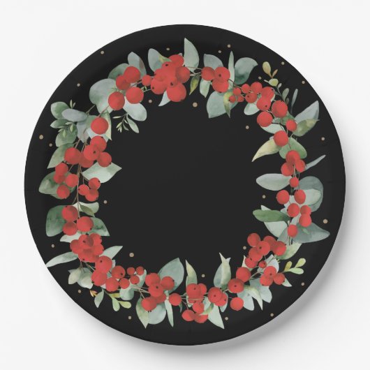 Red Berry kerst met feestdag Papieren Bordje (Voorkant)