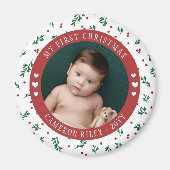  Red Berry Pattern Baby's Eerste Kerstmis Magneet (Voorkant)