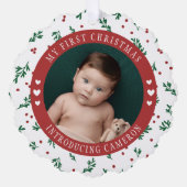 Red Berry Pattern Introducing Baby 1e Kerstmis Ornament Kaart (Voorkant)