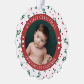 Red Berry Pattern Introducing Baby 1e Kerstmis Ornament Kaart (Links)