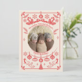 Red Berry Triplets Baby eerste kerstdag Feestdagenkaart (Staand voorkant)