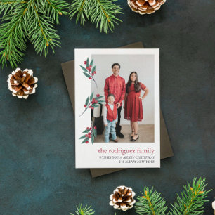 Red Berry Twigs Photo Merry Kerstfeestay Card Feestdagenkaart