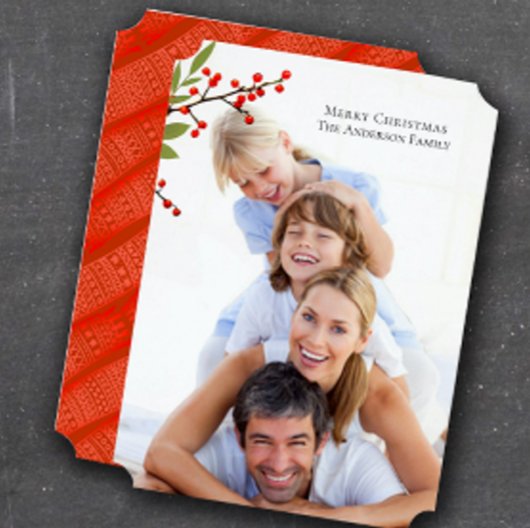 Red Berry Winter Green met Family Kerstfoto Kaart