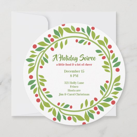 Red Berry Wreath Fête Invitation (Devant)