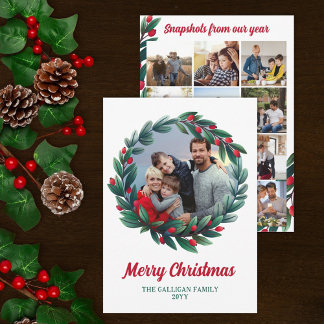 Red Berry Wreath Merry Christmas Photo Snapshots Feestdagenkaart