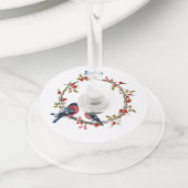 Red Berry Wreath met Robins, Editable Name Wijnglaslabel (Dichtbij)