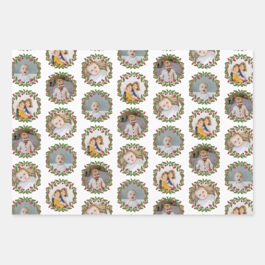 Red Berry WreatPhoto Collage Kerstmis Inpakpapier Vel (Voorkant)