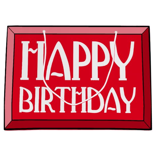 Red Beveled Happy Birthday Art Deco Groot Cadeauzakje (Voorkant)