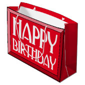 Red Beveled Happy Birthday Art Deco Groot Cadeauzakje (Achterkant Gekanteld)