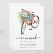 Red Bicycle Floral Basket Moving Announge Aankondiging (Voorkant / Achterkant)