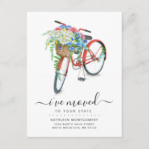 Red Bicycle Pink Blue Floral Basket Moving Aankondigingskaart