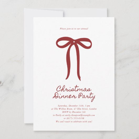 Red Big Bow Christmas Party Invitation (Devant)