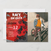 Red Bike Anniversaire Photo Invitation (Devant)