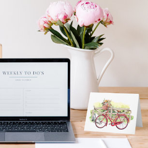 Red Bike met Flowers Waterverf Notecard Notitiekaartje