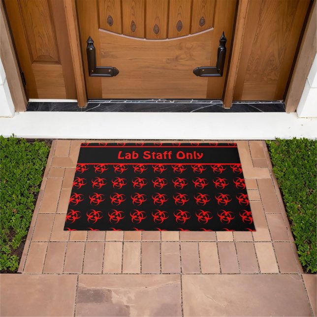 Red Biohazard Symbol Doormat met aangepaste tekst Deurmat (Buiten)