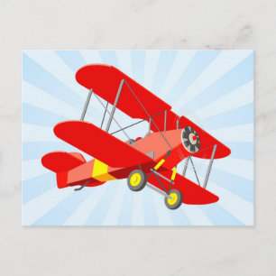 Red Biplane Graphic met Blue Star Burst Briefkaart