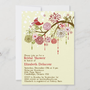  Red Bird Bridal Shower Invitation Kaart