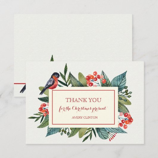 Red Bird en Berries Hartelijk dank Bedankkaart (Voorkant / Achterkant)