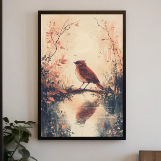 Red Bird en Water Natuur Animal Wildlife Aestheti Poster