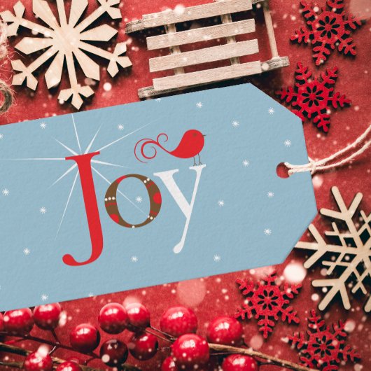 Red Bird Joy Typography Holiday Cadeaulabel