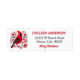 Red Bird Nordic Pattern Kerstmis Retouradres Etiket