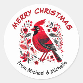 Red Bird Nordic Pattern Kerstmis Ronde Sticker