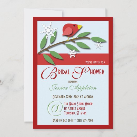 Red Bird on Branch - Invitations de douche nuptial (Devant)
