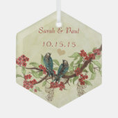 Red  Bird Save the Date Damask Brown Notes Glas Ornament (Voorkant)