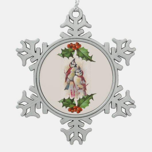 Red Bird Snowflake Pewter Kerst Ornament (Voorkant)
