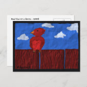 Red Bird sur une carte postale de clôture (Devant / Derrière)