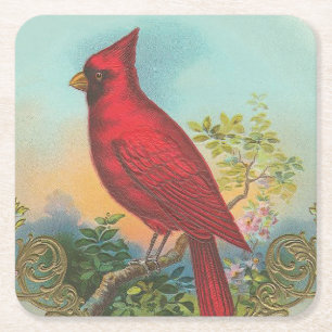 Red Bird Vierkante Kartonnen Onderzetter