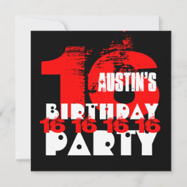 RED BLACK 16th Birthday Party 16 Year Old V08 Kaart