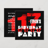 RED BLACK 17th Birthday Party 17 Year Old V09 Kaart (Voorkant / Achterkant)