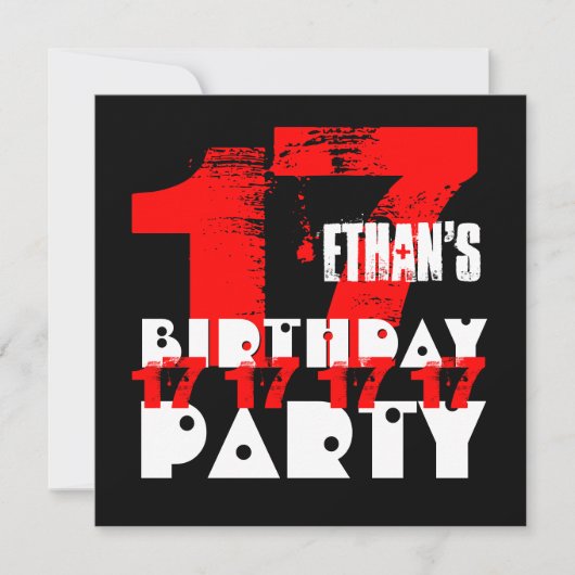 RED BLACK 17th Birthday Party 17 Year Old V09 Kaart (Voorkant)