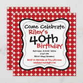 Red Black 40th Birthday Party Invitations (Devant / Derrière)