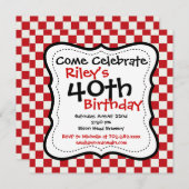 Red Black À damiers 40e anniversaire Invitation (Devant / Derrière)