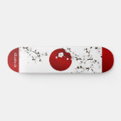 Red Black and White Cherry Blossom Rising Sun Name Skateboard (Horizontaal)