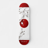 Red Black and White Cherry Blossom Rising Sun Name Skateboard (Voorkant)