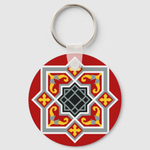 Red Black Barcelona Tile Geometric Graphic Sleutelhanger