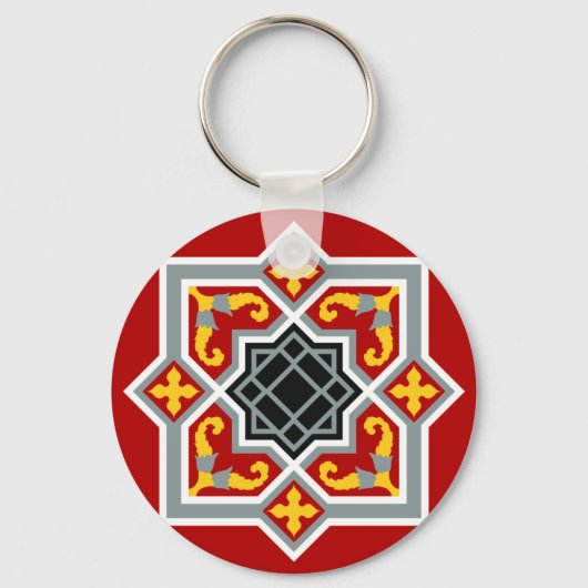  Red Black Barcelona Tile Geometric Graphic Sleutelhanger (Voorkant)