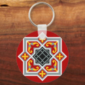  Red Black Barcelona Tile Geometric Graphic Sleutelhanger (Voorkant)