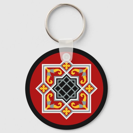  Red Black Barcelona Tile Geometric Graphic Sleutelhanger (Voorkant)