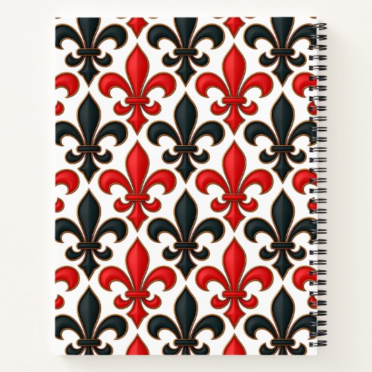 Red Black Baroque Fleur-de-lis Pattern Design  Notitieboek (Achterkant)
