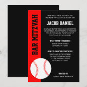 Red Black Baseball Bar Mitzvah Kaart (Voorkant / Achterkant)