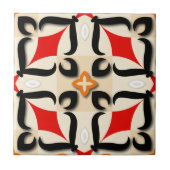 Red Black Beige Abstract Mirror Geometric Pattern Tegeltje (Voorkant)